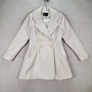 Chime White Twill Pleated Collar Sleek Sexy Academia Fairy Pea Coat Jacket